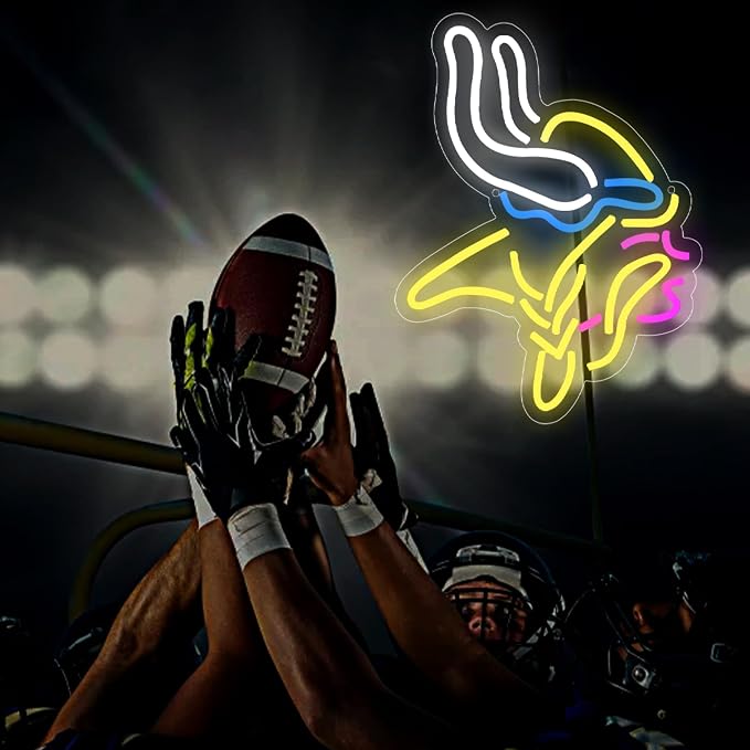 Football Neon Sign for Wall Decor Football Team Led Neon Light for Man Cave | Dimmable Rugby Team Logo Led Sign for Bedroom Party Club Bar Dorm Garage Decor Birthday Gift for Rugby Fans Size 15.7*11.8 In