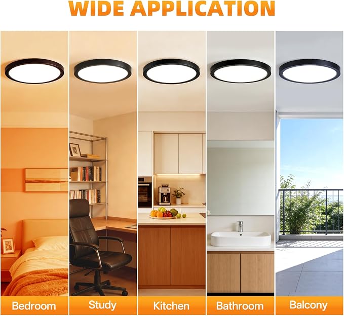 12Inch 4Pack LED Flush Mount Ceiling Light,5CCT,ETL Listed,Dimmable Black | Hardwired 5CCT Selectable 2700K-5000K,24W 3200LM Dimmable Round Flat Panel Light Fixture for Bedroom,Kitchen,Bathroom&Indoor