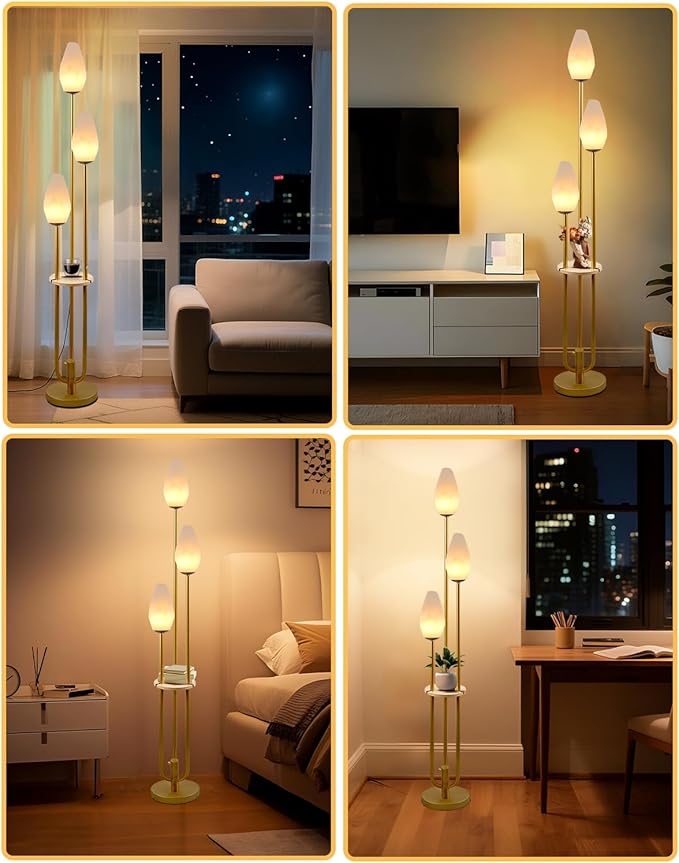Lightdot Floor Lamp with Tray, 3-Lights Dimmable Floor Lamps with Rock-Shaped Shade, Unique Gold Modern Tall Lamp with 5Lbs Heavy Base for Living Room/Party/Sofa Beside/Corner Decor(Bulbs Included)
