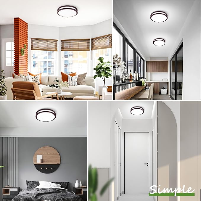 2-Pack 36W Dimmable LED Ceiling Lights, 12inch Oil Rubber Bronze Flush Mount Light Fixtures 3600LM 2700K/3000K/4000K/5000K/6500K Adjustable Ceiling Lights, Modern Lighting for Kitchen Hallway Bathroom