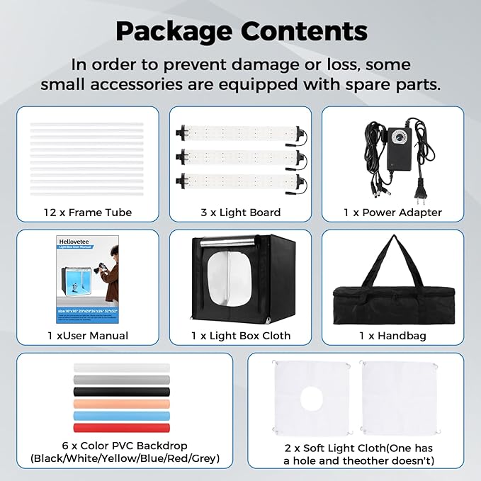 Photo Light Box, Portable 12/16/20/24/32 Inch Photo Studio Light Box, Shooting Tent Kit with 297 Light Beads and 6 Color Backdrops.Lightbox with 3 Stepless Dimming Light Boards for Studio Photography