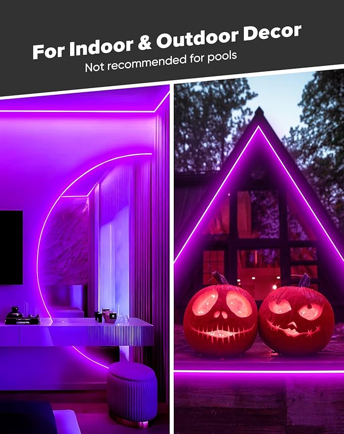 Shine Decor COB LED Rope Light AC 120V, 800lm Ultra Bright, IP65 Waterproof Cold-Resistant ETL Neon Strip, No Driver Tape Lighting for Home Commercial 10x4.5mm, Purple, 16.4ft