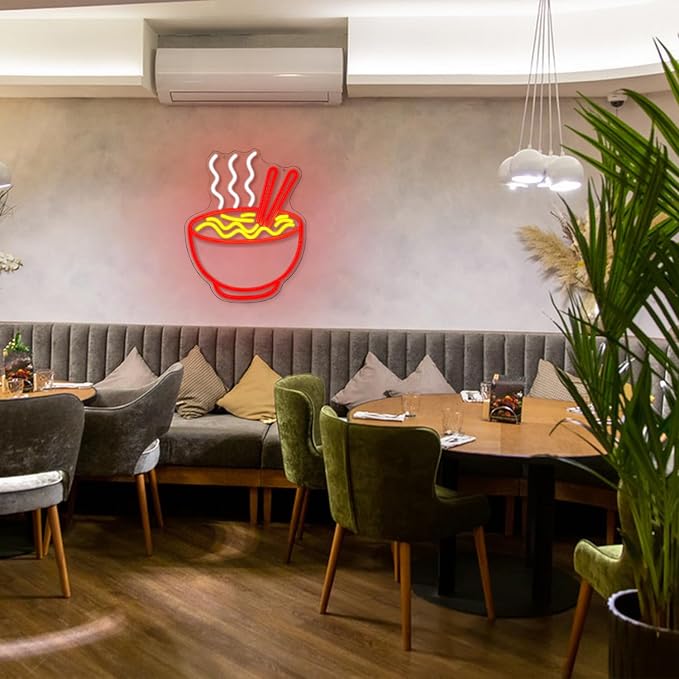 Ramen Neon Sign for Wall Decor Noodle LED Neon Lights Dimmable Food Noodle Light Up Signs LED Neon Signs for Japanese Resturant Home Bar Kitchen Room Cafe Decorction(16.5"*12.9")