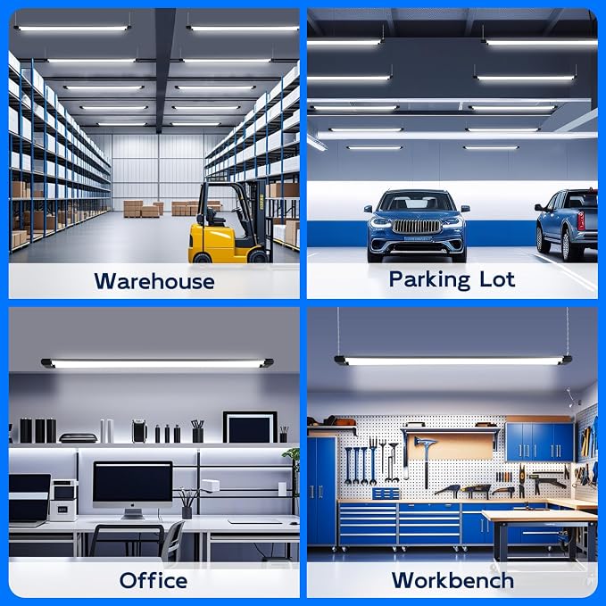 hykolity 4FT Linkable LED Shop Light,44W 4600LM 5000K Daylight,8 Pack | Plug-in Hanging/Surface Mount Utility Light, Daisy Chain Shop Lights for Garage,Workshop,,Warehouse,Utility Room,Black