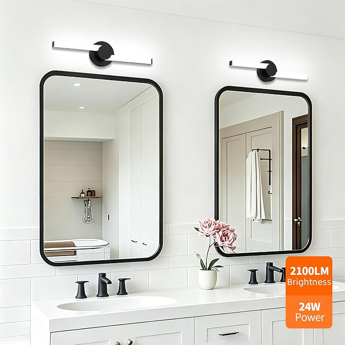 Bathroom Lighting Fixtures Over Mirror 20 Inch 360° Rotatable LED Bathroom Vanity Light, Modern Black 5700K 2100LM 24W IP44 Waterproof, Dimmable Vanity Light Bar, ETL Listed(1 Pack)