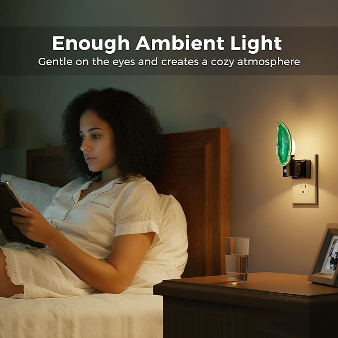 L LOHAS LED Night Lights Plug into Wall, Agate Nightlight Rotating 350°, Dimmable Dusk to Dawn Sensor, Healing Stone Green Agate Decorative Nightlight for Bedroom,Living Room