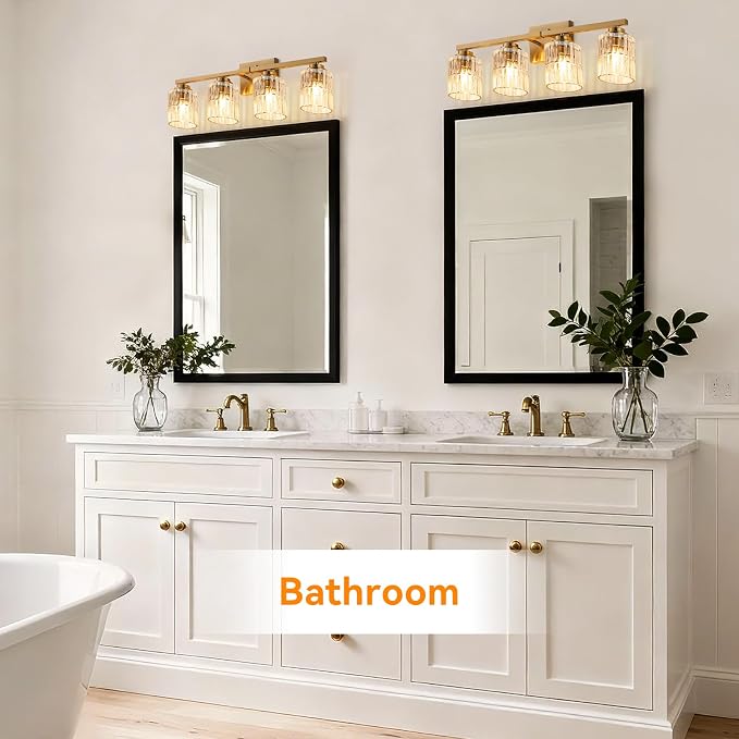 TALOYA Black 4-Light Bathroom Vanity Light with Fluted Cylinder Glass Shade | Modern Vanity Lighting Fixtures, Bathroom Lights Over Mirror, Wall Mount Mirror Light Fixtures for Bathroom Hallway Bedroom