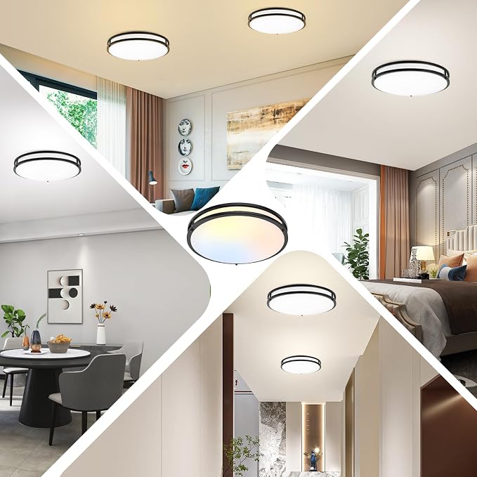 50W 5600lm Bright LED Ceiling Lights Matte Black, 16Inch Large Flush Mount Ceiling Light Fixture with 5 Color Temperatures, Dimmable Modern Kitchen Light Fixture Ceiling for Living Room Bedroom 2-Pack