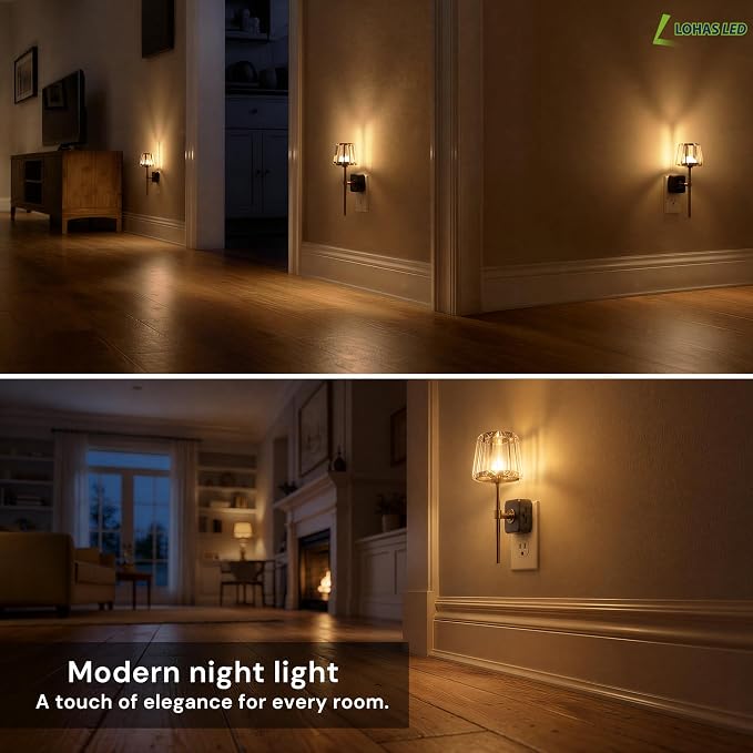 L LOHAS LED Night Lights Plug into Wall,Crystal Acrylic Decor Night Light | Dusk to Dawn Sensor Nightlight with 180° Rotating, Round Platform ,0-100LM Dimmable, for Bedroom Living Room Hallway