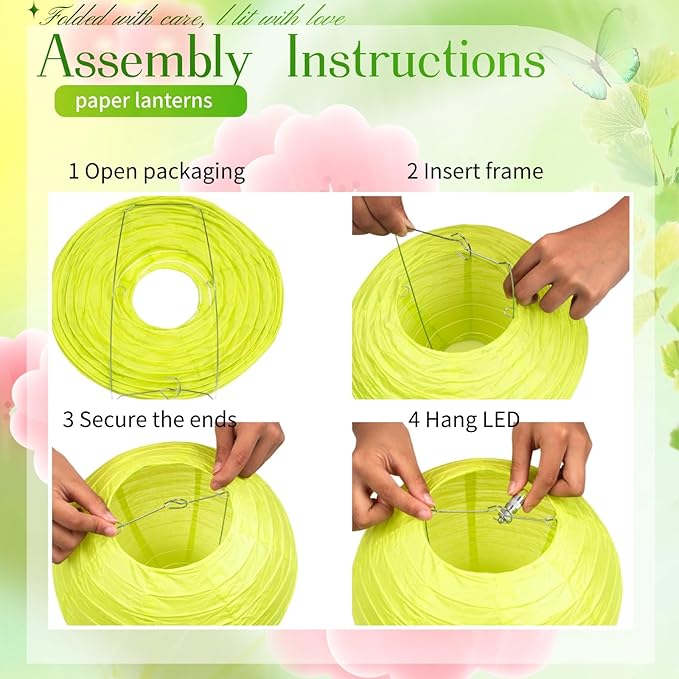 Chinese Paper Lanterns - Pack of 10, 10-Inch Light Green/Green Hanging Lights for Birthday Party Decorations, Ceiling Decor, Rainbow Classroom, Wedding, and Home Party