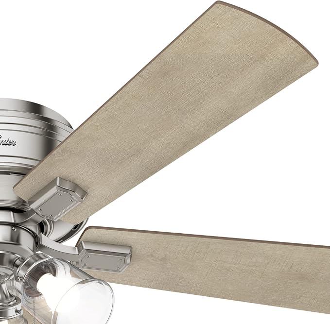 Hunter 52 inch Indoor Ceiling Fan with LED Lights and Pull Chain - Low Profile Flush Mount Ceiling Fan, 5 Blades, For Bedroom, Living Room, or Kitchen, Quiet - Crestfield 54209, Brushed Nickel | with LED Lights and Pull Chain, Low Profile Flush Mount, ...