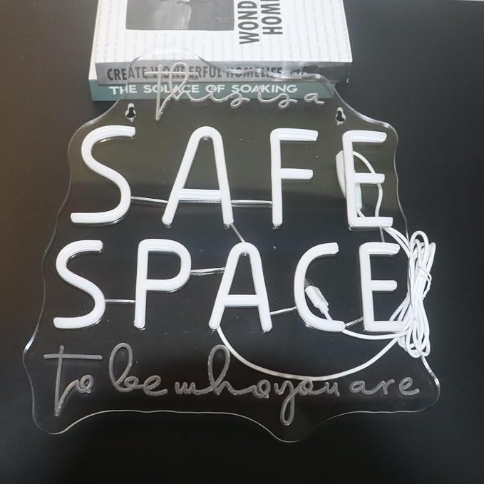 "This Is A Safe Space To Be Who You Are" Neon Sign, Positive Quotes Decorative Neon Lights for Home Room Wall Decor, Kids Room Wall Hanging Banners, Playroom Wall Decor Neon Light Sign(warm white)