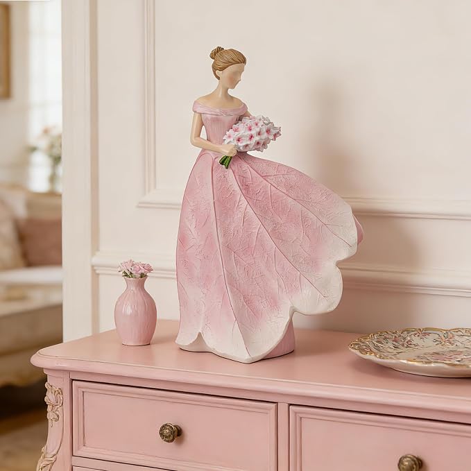 Guichifun Pink Leaf Angel Girls Fairy Statue Collection Home Decoration | Resin, Home Garden Patio Living Room Decor, Memorial Gift for Mom 7.5 x 4.5 x 11.5 Inch