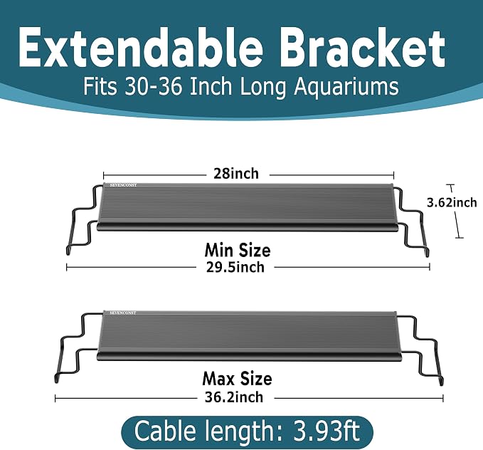 24/7 LED Aquarium Light with Remote for 30-36 Inch Plant & Fish Tank IP68, 12-Color & Gradient & Full Spectrum Light with Timer, Auto On/Off, Brightness, Extendable Brackets for Freshwater