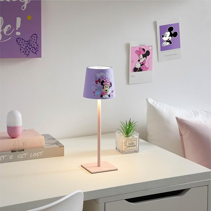 Disney Minnie Mouse Kids Touch Night Light Lamp, Rechargeable Battery Operated Bedroom Table Lamp with Touch On/Off, Portable LED Desk Light with Charging Cord for Nursery & Children’s Room