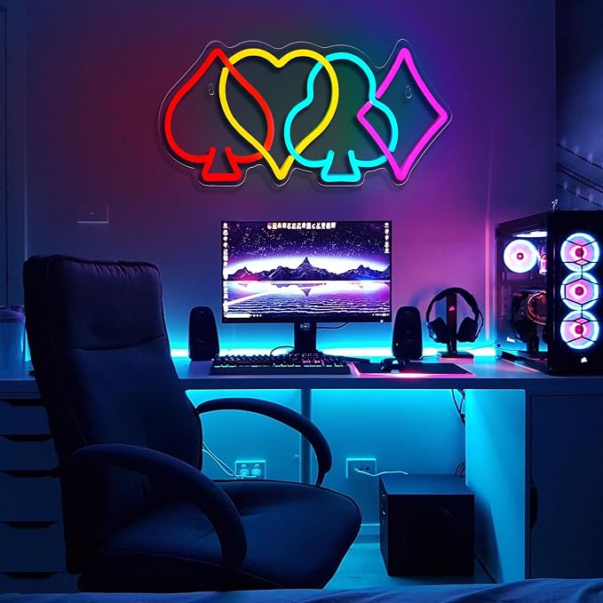 Poker Neon Sign Dimmable Playing Card LED Neon Light for Wall Decor | USB Powered Poker Neon Light for Casino Theme Decor, Man Cave, Game Room, Bar, Bedroom, Gift for Poker Players & Card Gamer