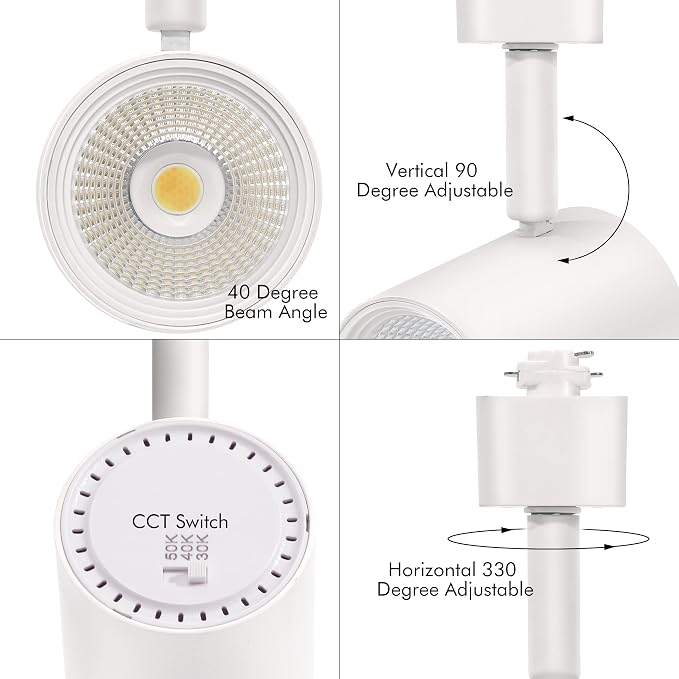 CLOUDY BAY LED Track Lighting Heads,3000K/4000K/5000K Selectable,Dimmable 8W,CRI90+ True Color Rendering Adjustable Tilt Angle Track Light,White,Halo Type,Pack of 6
