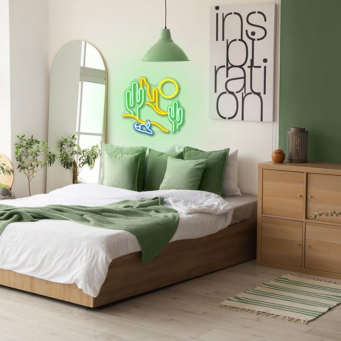 Desert Cactus Neon Sign for Wall Decor Desert Neon Light Sun LED Neon Sign Cactus Neon Light Up Sign for Bedroom Living Room Hotel Bar Scenic Area Decoration(13.7"*12.9")