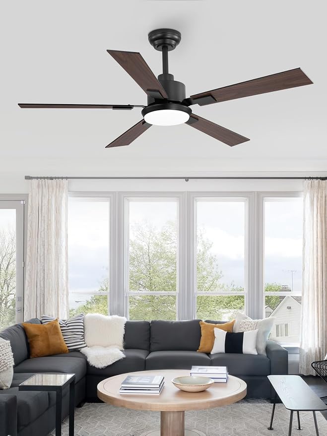 ZMISHIBO 52" Ceiling Fans with Lights for Bedroom, Living Room, Remote | High CFM Powerful Airflow, Quiet DC Motor, 3 CCT LED, Indoor/Covered Outdoor, Dual-Finish, Damp Rated, Black