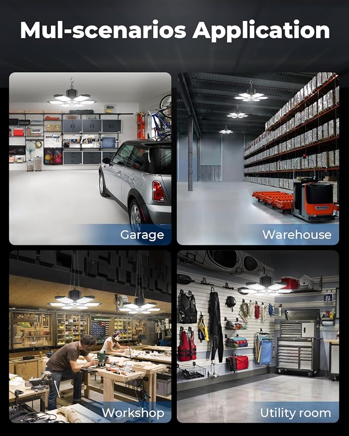 toberich 2 Pack Plug in Garage Light, 20000LM LED Shop Lights 6500K | 200W Super Bright, Linkable, 9.84 FT Power Cord, Work Light for Garage Workshop Utility Room