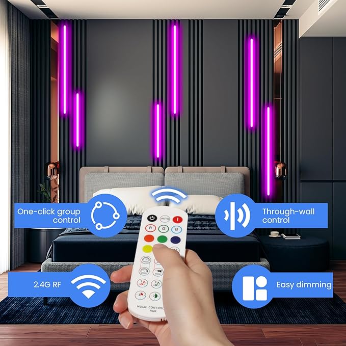 SHUNLEE 6 Pcs RGB Smart Recessed Lighting for Acoustic Panels, WiFi LED Lights for Acoustic Wall Panels Compatible with Alexa, Self-Adhesive Black Aluminum for Wood Slat Wall (2*28+2*16+2*13 in)