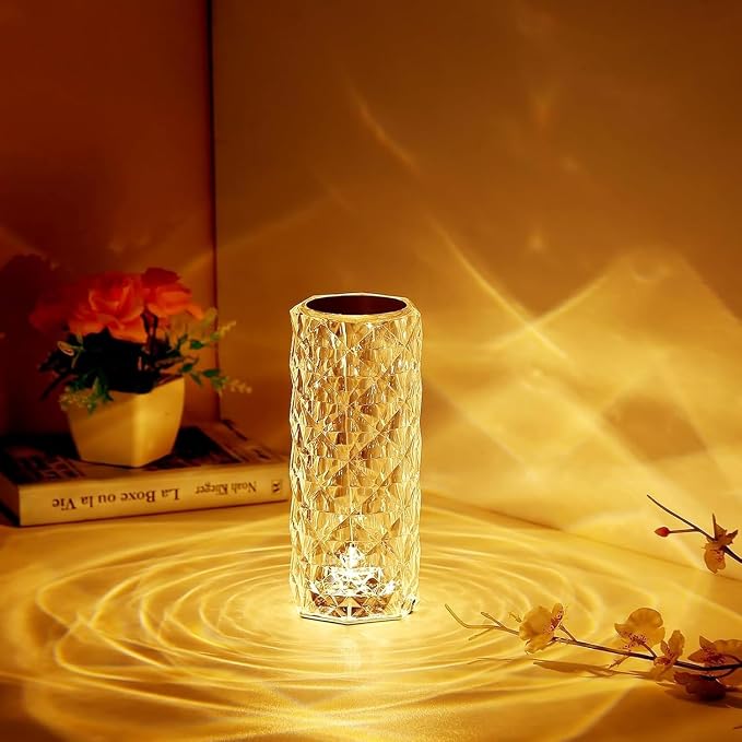 Crystal Table Lamp Touch, 16 Color Changing Night Light, Rechargeable, Dimmable, RGB Rose Diamond Ambient Mood Lighting, Protable Cordless Desk Lamp Bedside Led Light for Bedroom Living Room Party
