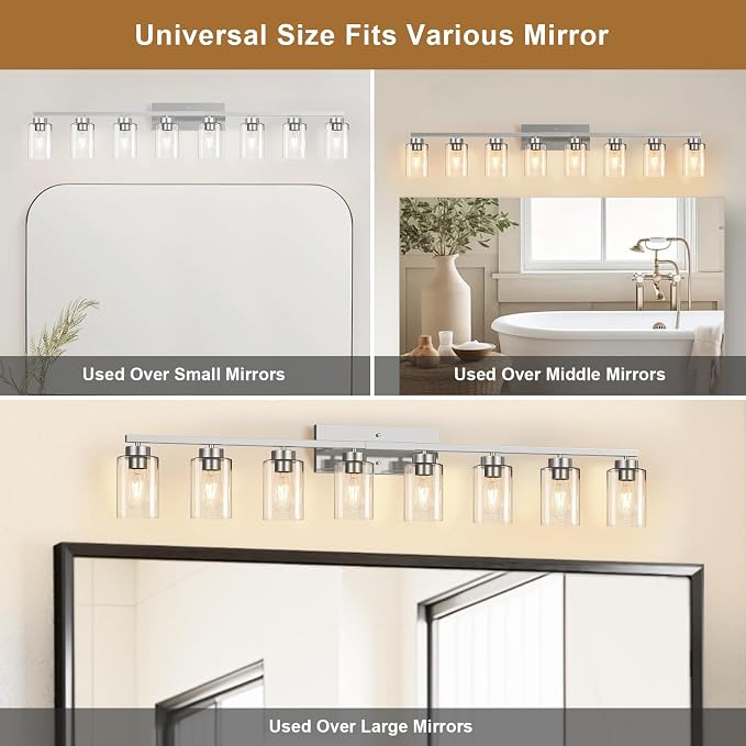 IZORRO Modern Bathroom Light Fixtures, 8 Light Brushed Nickel Vanity Lights, Bathroom Lighting Fixtures Over Mirror with Clear Glass for Living Room Cabinet Bedroom
