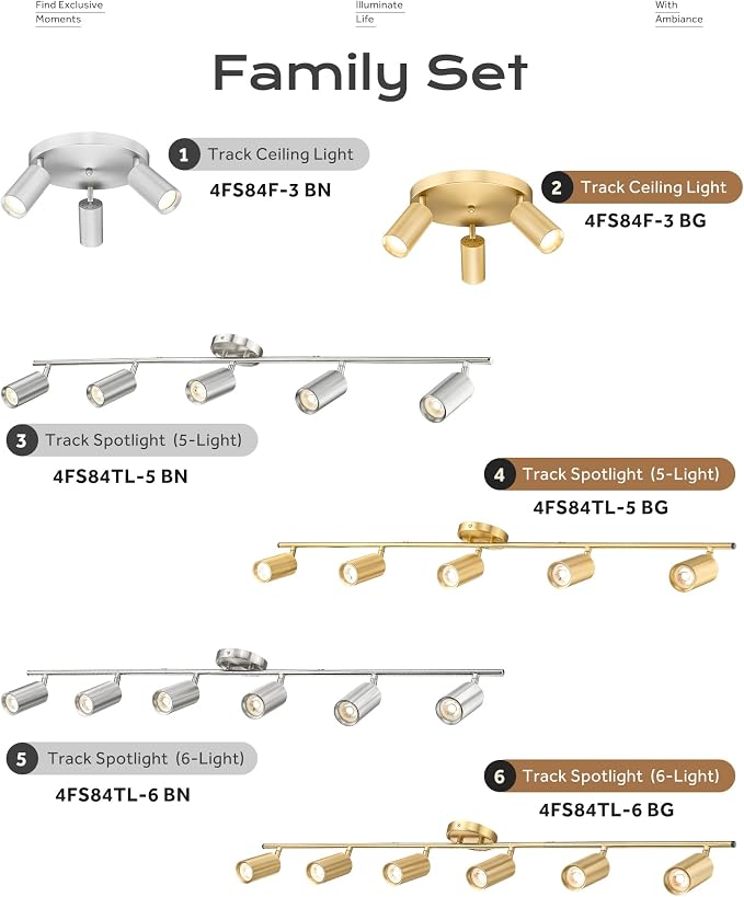 FEMILA 3 Light Track Lighting Fixtures Ceiling, Brushed Gold LED Track Light with 3000K Bulbs, Track Lights Ceiling Mount for Kitchen, Hallway, Gallery, 4FS84F-3 BG