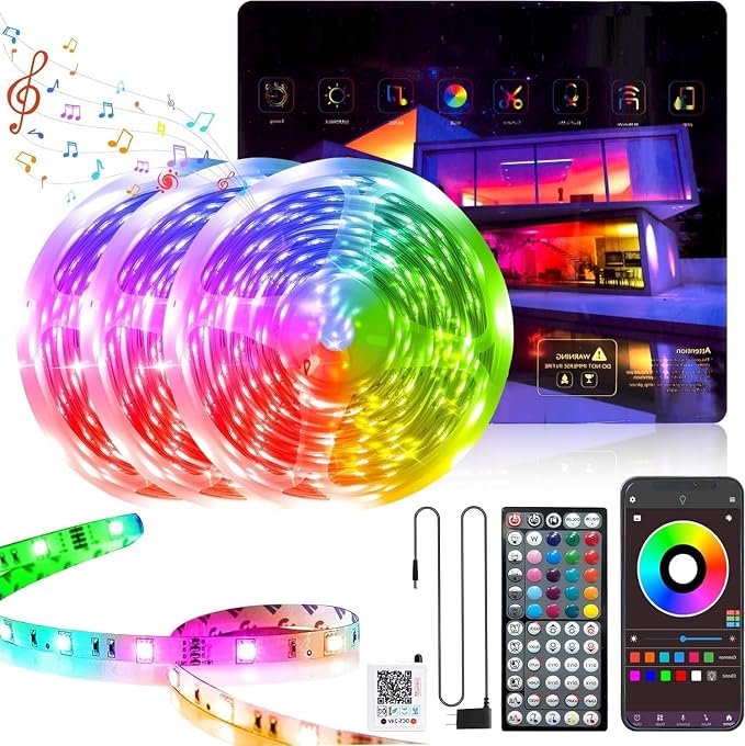 GANZQH 300FT RGB Led Lights for Bedroom with Remote & App Control, 3*100FT | Music Sync, Remote and App Control Led Light Strip Indoor, Color Changing Led Lights for Room Home Decor