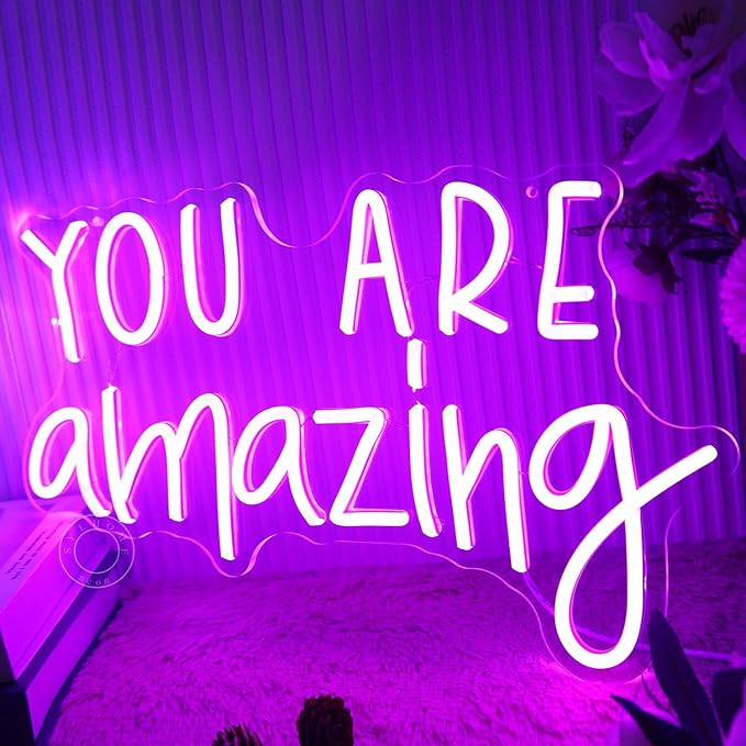 SYLHOME You Are Amazing LED Neon Light Sign 5V Girls Boys Bedroom Living Room Classroom Wall Decor Sign Hanging Smart Birthday Decoration USB 16.9" X 10.6"
