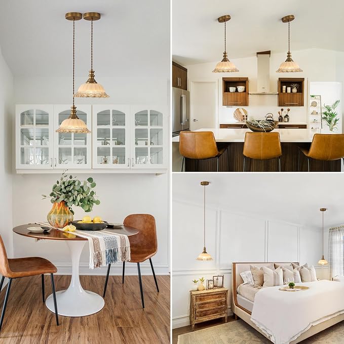 HDDFL Glass Pendant Lights Modern Pendant Lighting Fixtures Hanging Lamp for Kitchen Island Bedroom Dining Room Coffee Shop Hallway Brown and Brass 2 Pack
