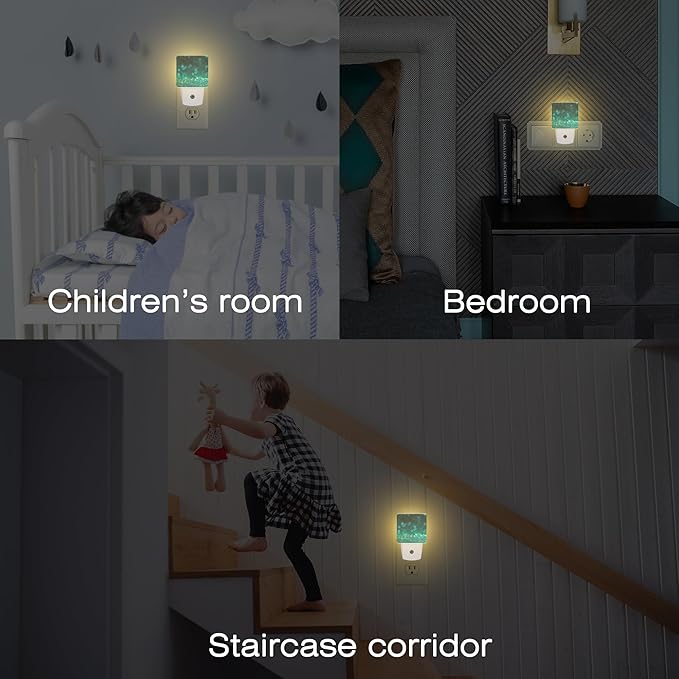Green Gold Glitter Night Light - Plug into Wall, Green Sparkle Shining Lights Dusk to Dawn, 0.5w Energy Saving Sleep Friendly Night Light for Kids Boys Girls Home Decor