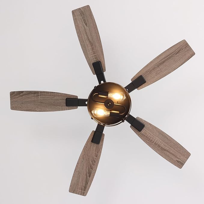 50 Inch Ceiling Fans with Lights and Remote & APP Control, Farmhouse Ceiling Fan with LED Lighting for Bedroom Living Room and Patio, Black Caged Ceiling Fan for Indoor and Outdoor(NO BULBS)