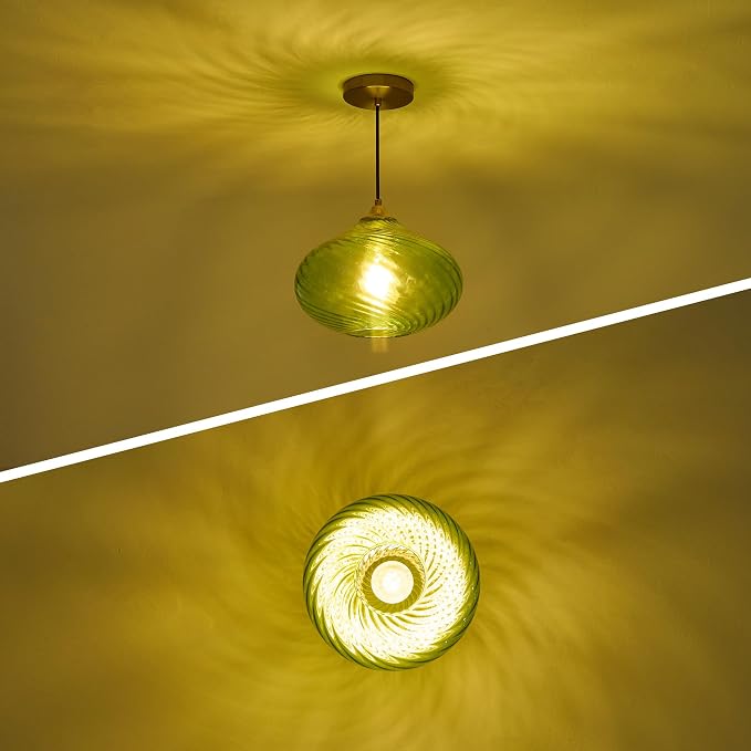 11in Gold Pendant Lights Kitchen Island with Green Glass Shade 1Pack | Handcrafted Glass Pendant Light Fixtures, UL Certified, E26 Base 100W Max, Height-Adjustable, Dimmable Hanging Pendant Light
