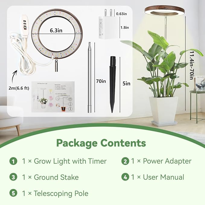 Wood Grain Grow Lights for Indoor Plants Plant Growing Lamp, Full Spectrum Plant Lights for Indoor Growing (Wood Color Without Base, 2 Pack)