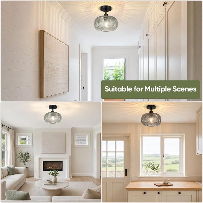 ROTTOGOON Semi Flush Mount Ceiling Light, Adjustable Hanging Sloped Ceiling Lights with Smoky Gray Glass Shade Modern Hallway Light Fixtures for Kitchen Bathroom Entryway Bedroom (Bulb Not Included)