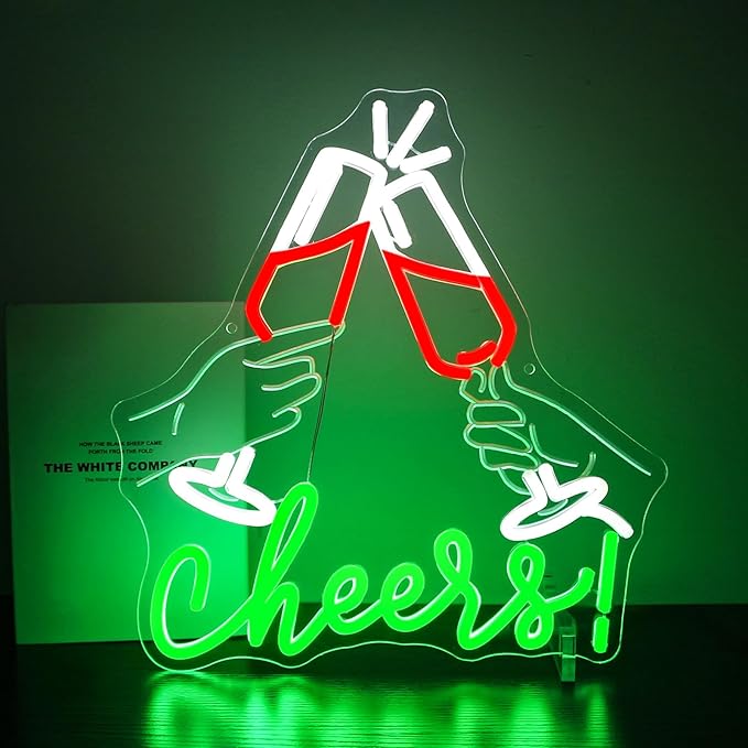 Neon Sign, HSJNJKFU Cheers Neon Signs for Wall Decor Beer Signs for Man Cave, Party, Birthday, Home, Room Decor - Art Carving Design LED Light up Sign - USB Powered