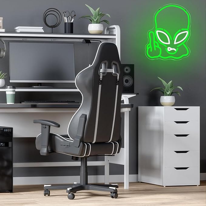 Alien Neon Sign for Wall Decor, USB Powered Green Game Room Neon Light, Green Alien LED Light Up Sign for Kids Birthday New Year Man Cave Teen Party Game Room Decoration