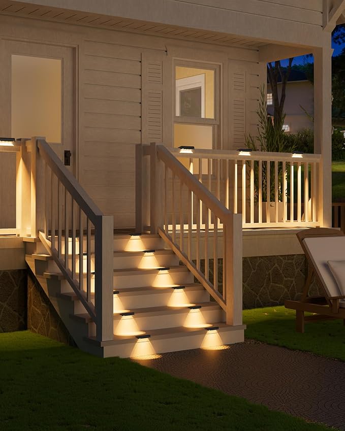 VOLISUN Solar Deck Lights 16 Pack, Bright Warm White Glow LED Large Size Lamp, IP65 Waterproof Step Lights Outdoor for Deck, Step, Fence, Railing, Wall and Stairs(Black)