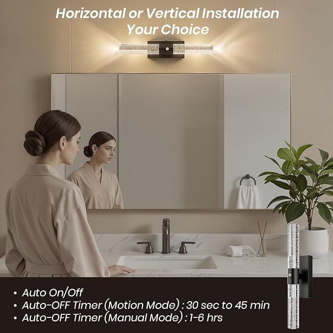 IRONPAX Wall Sconces Battery Operated Set of 2, Wireless Rechargeable Wall Sconce Set of Two, Dimmable Wall Lights with Remote for Bedroom Living Room Hallway Decor (Satin Black, Bubble Crystal)