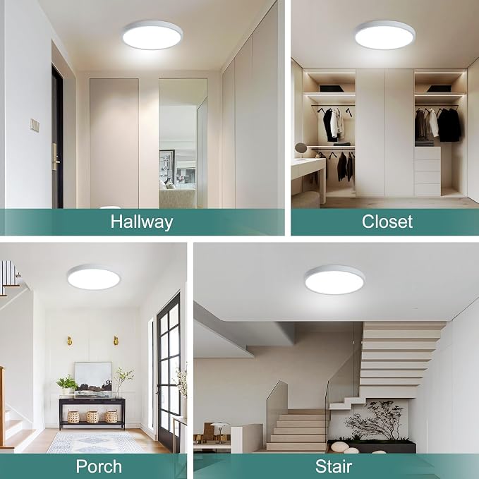 12in Motion Sensor Ceiling Light Indoor, 24W 2400LM, White | Hardwired Flush Mount, Remote Dimmable, 3000K/4000K/6000K, Closet Hallway Porch Laundry Stairway Basement