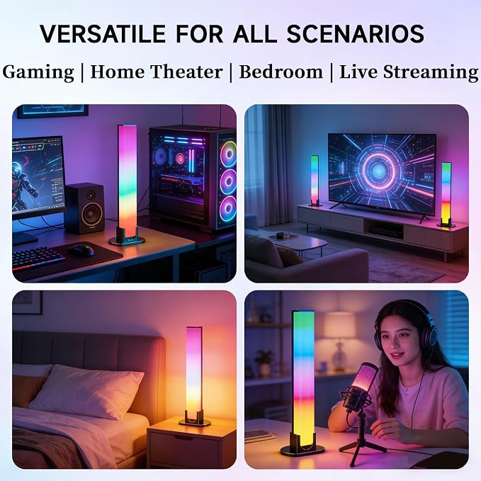 2PCS RGB LED Light Bars, Smart WiFi TV Backlight with Music Sync | Scene Modes, Compatible with Alexa & Google Assistant, Color Changing Lights for Bedroom Gaming Room