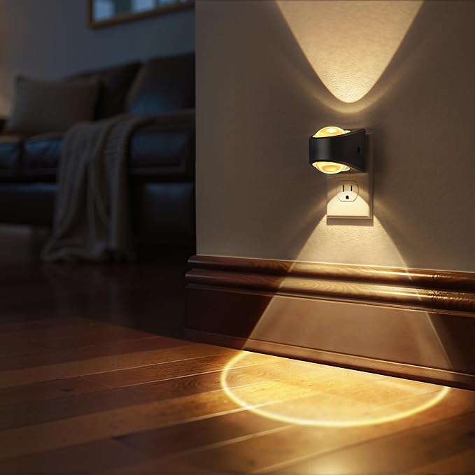 Projector Night Light, Dimmable Plug in Nightlight, Dusk to Dawn | Rotating Night Lights Plug into Wall, Adjustable Brightness, Soft White for Kids, Bathroom Bedroom Gaming Room, Home Decor