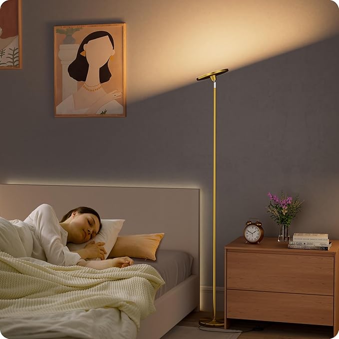 Dimmable Floor Lamp with Remote,Floor Lamps for Living Room Bedroom Office,Adjustable Brightness (10%-100%) and Color Temperature (3000k- 6000k),Standing Lamp Tall Lamp with Foot Switch (Gold)