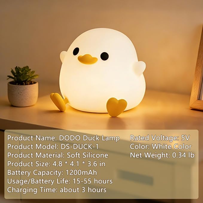 FAMIDUO Duck Night Light, Squishy Silicone Bedside Light for Baby Nursery | BPA-Free Silicone,Dimmable,20min Timer,Rechargeable Touch Light , Cute DoDo Ducky Lamp, Boys Girls Room Decor, Gift for Kids