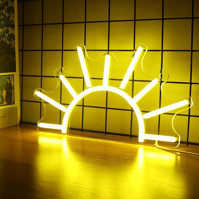 Attivolife Sunrise Neon Sign for Wall Decor, Sunset Night Light with Dimmable, Light up Sun LED Acrylic Bedroom Home Lamp, Best Gifts for Birthday Party Christmas Wedding Bar Aesthetic(Golden Yellow)