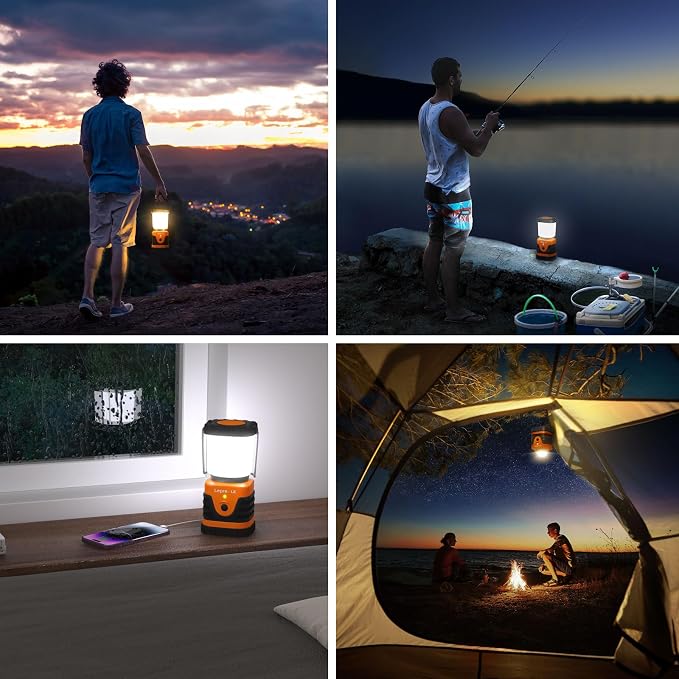 Lepro 1000LM LED Camping Lantern Rechargeable, 4400mAh Orange Tent Light with 4 Light Modes, Waterproof Lantern Flashlight for Hurricane Emergency, Camping Essentials, USB Cable Included
