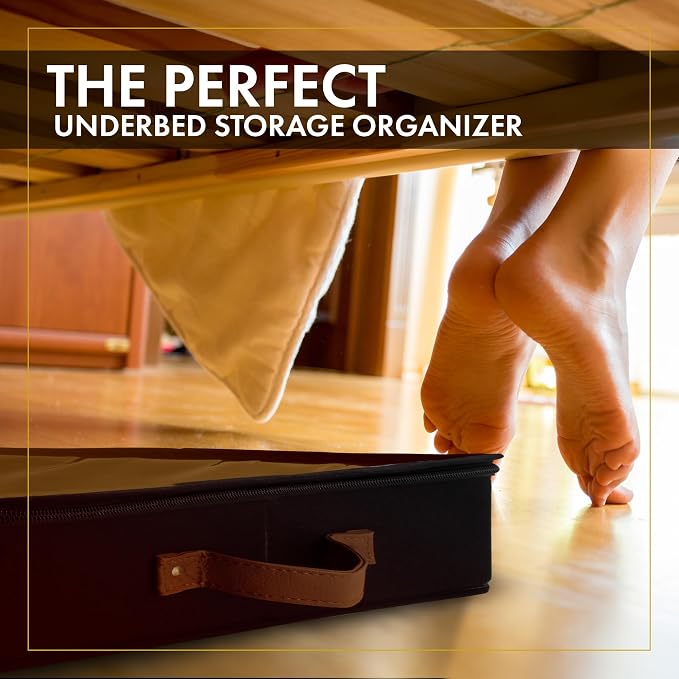 Under Bed Storage, Low Profile 2pc with Lid, Black | Slim fit for low-clearance beds & couches, Fits seasonal clothes, blankets & shoes, Bins with lids, Space-saving storage