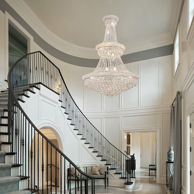 Large Crystal Chandelier Light fixtures - 19-Light High Ceiling Hanging Chandeliers, 3-Layers Luxury Empire Chandeliers for High Ceilings,Entryway,Living Room,Staircase, Foyer (D31.5)