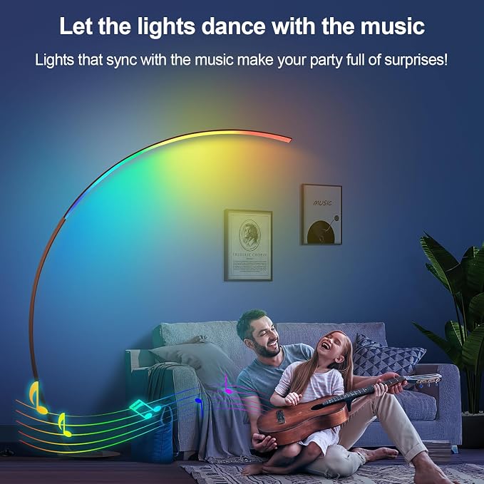 RGB Floor Lamp with 3 Color Temperatures, Ultra Bright 1800LM Smart Arc LED Floor Lamp with Remote Control, Music Sync, Scene Modes, Modern Standing Tall Lamp for Bedroom Living Room Gaming Room-Brown